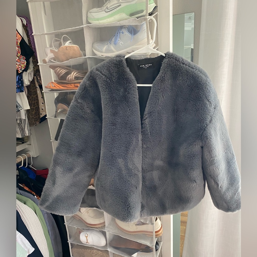 Gray Few Moda Fluffy Zipper Jacket